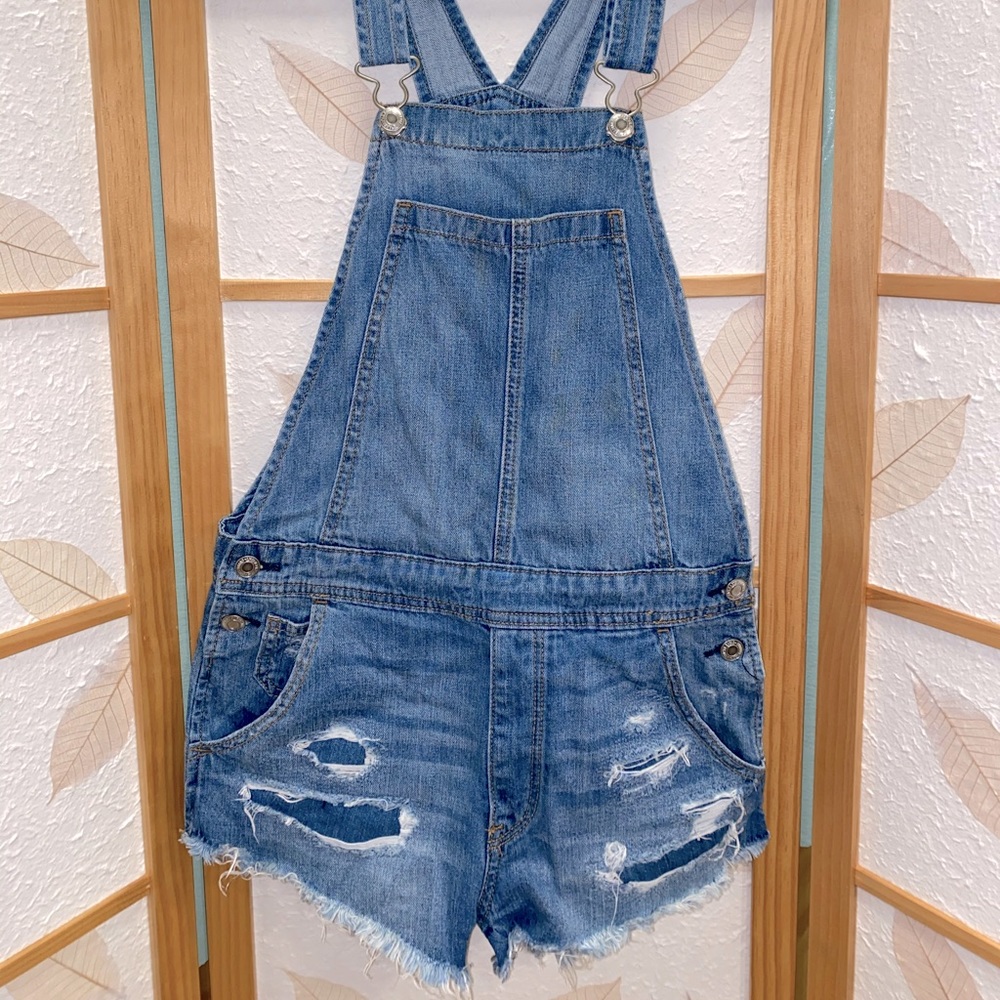 Denim overall shorts